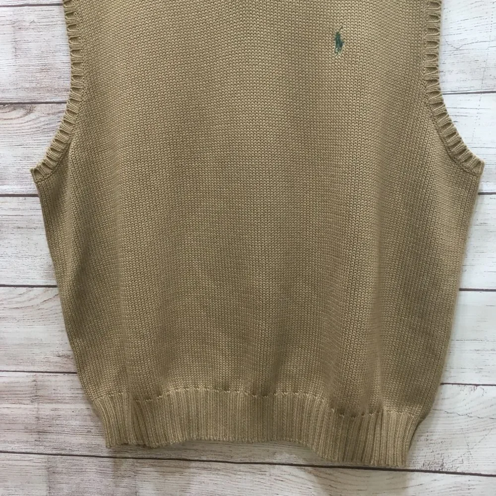VINTAGE POLO RALPH‎ LAUREN TAN SWEATER VEST IN 100% COTTON